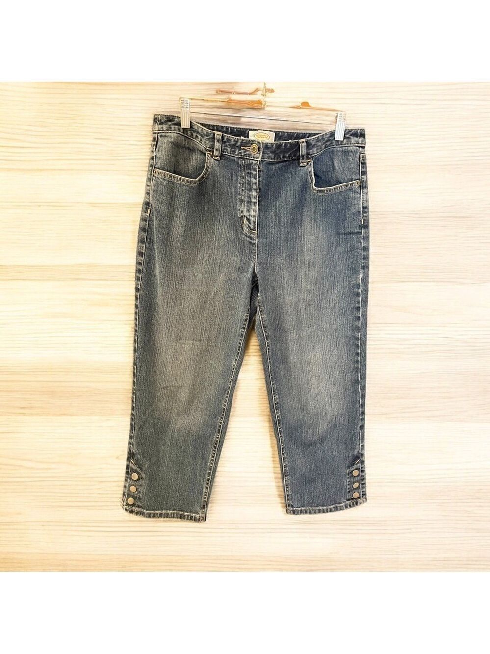 Talbotβs Crop Straight Leg Stretch Jeans, Size 10, Faded Denim, Button Detail